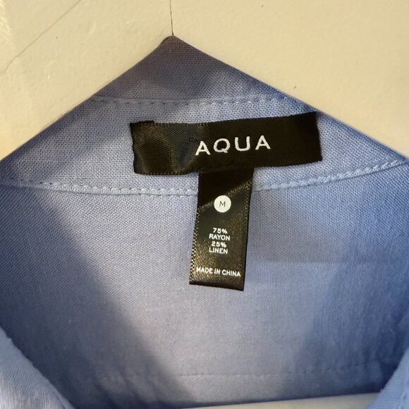 AQUA Blue Lace Crochet Detail Button Up Long Sleeve Blouse Women's size M - Picture 3 of 7